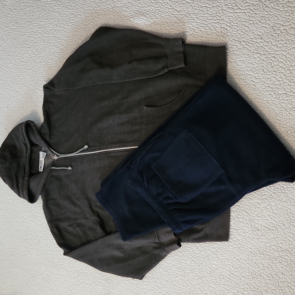 King Size Relaxed Fit Fleece Zip Up Hoodie And Sweatpants Loungewear Set